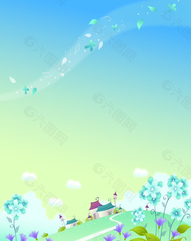 卡通村落花朵移門圖片