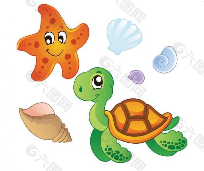 矢量乌龟 海五星图片