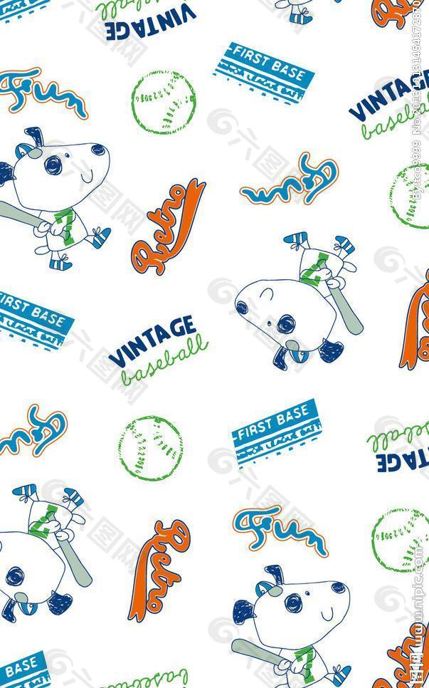 小狗打棒球 卡通背景圖片