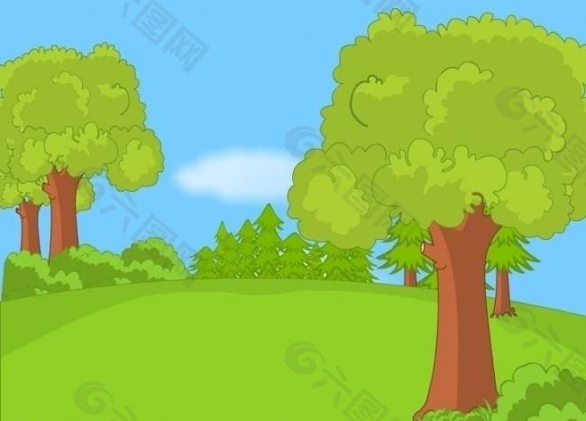 可愛(ài)樹(shù)林卡通場(chǎng)景矢量圖圖片