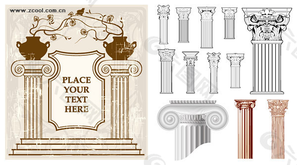 欧式古典花纹柱子矢量素材
