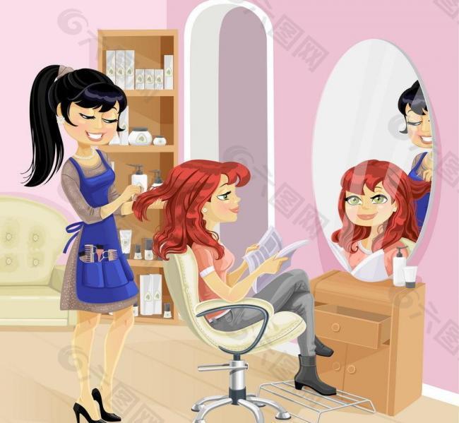 理发,美发,发型,发艺,理发店,美发店,美发师,美女,女人,女孩,卡通