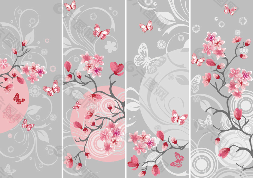 淡雅日式樱花背景矢量素材