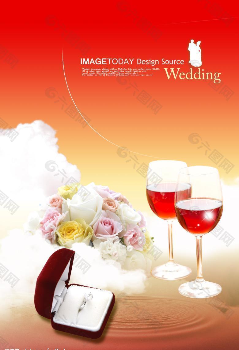 紅酒與鮮花圖片