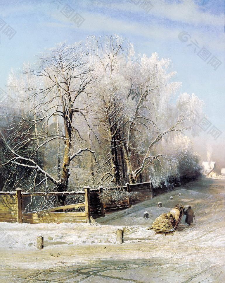 雪景油畫設(shè)計素材圖片