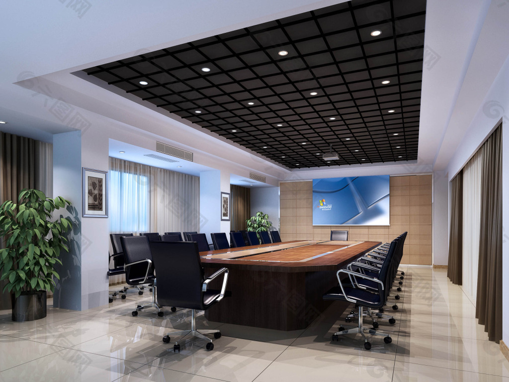 现代办公会议室吊顶设计欣赏 – 设计本装修效果图
