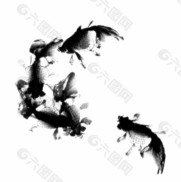 水墨魚動(dòng)物圖片PSD素材