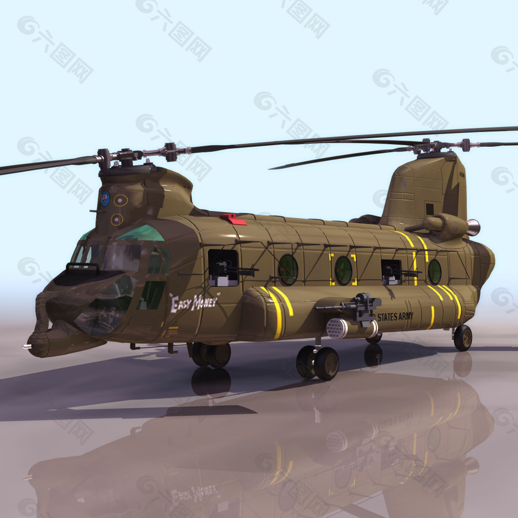 3D軍方運輸直升機模型