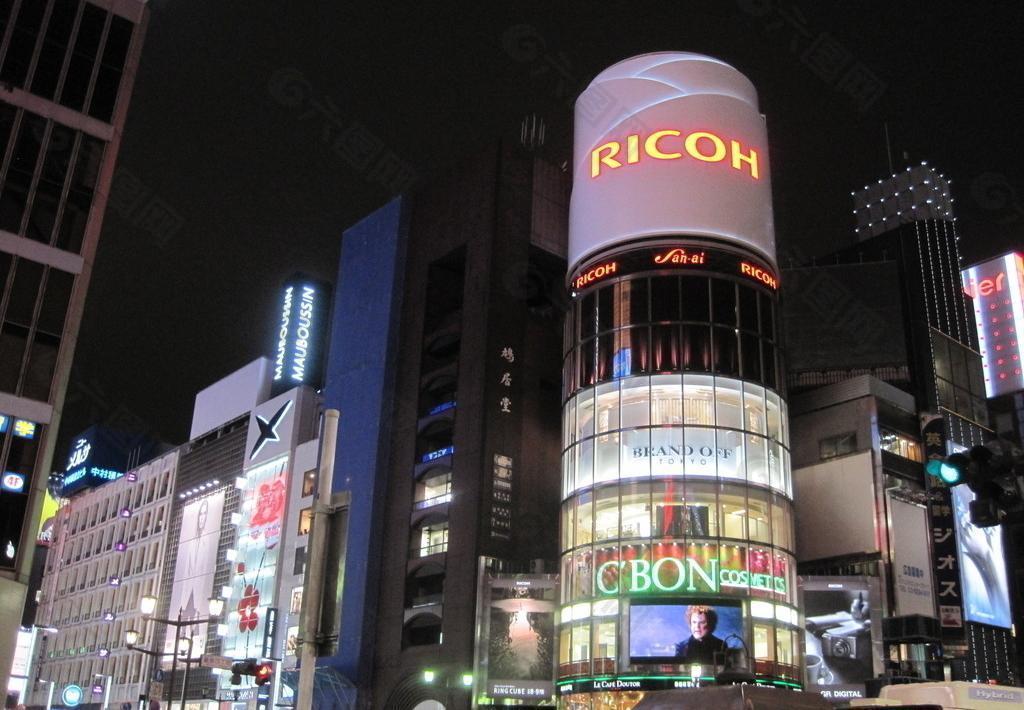 東京銀座 街頭 夜景 商務(wù)樓 奢侈品圖片