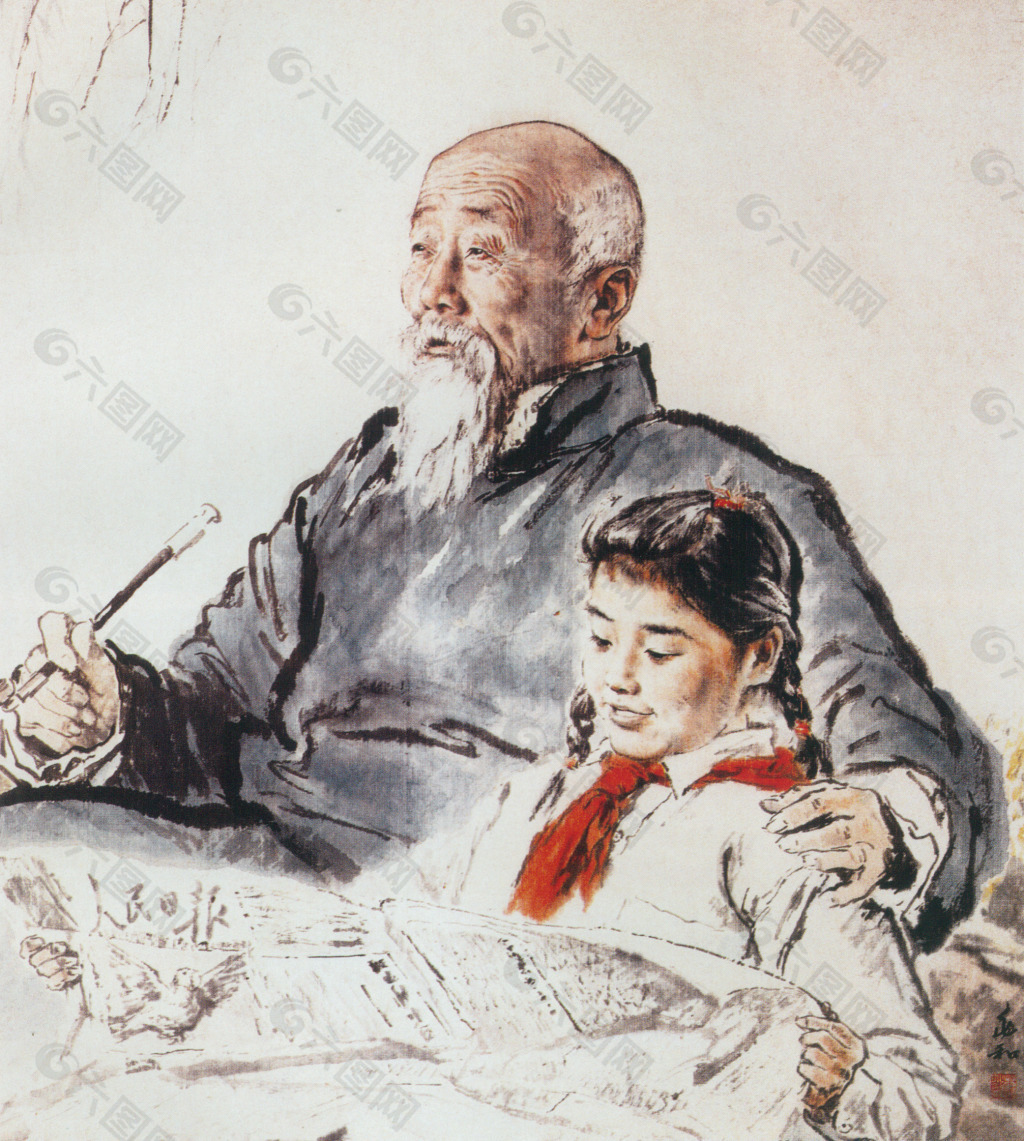 給爺爺讀報(bào)圖
