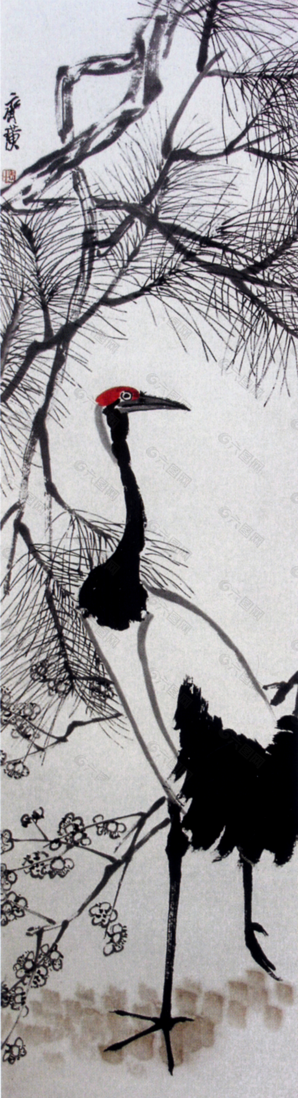 松梅鶴圖