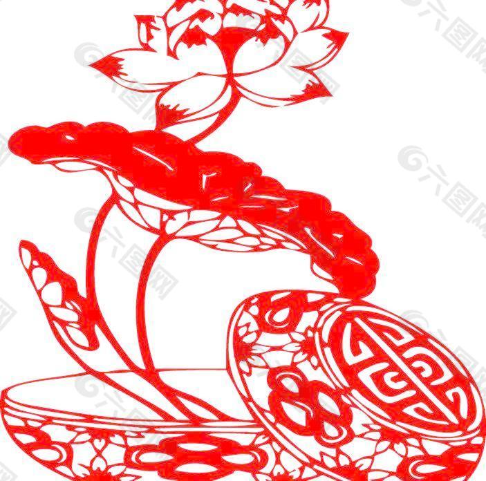 蓮花 剪紙圖片