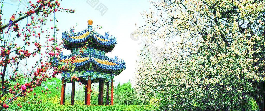亭子風景畫圖片