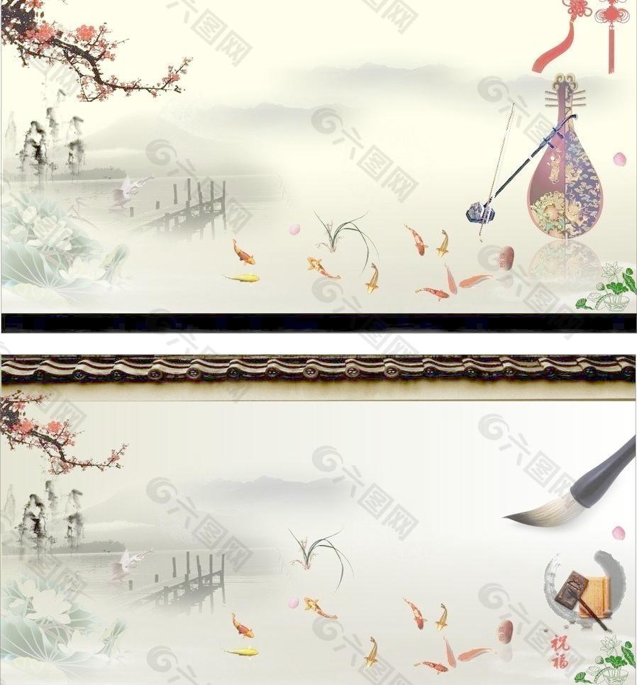 中國風矢量水墨背景圖片