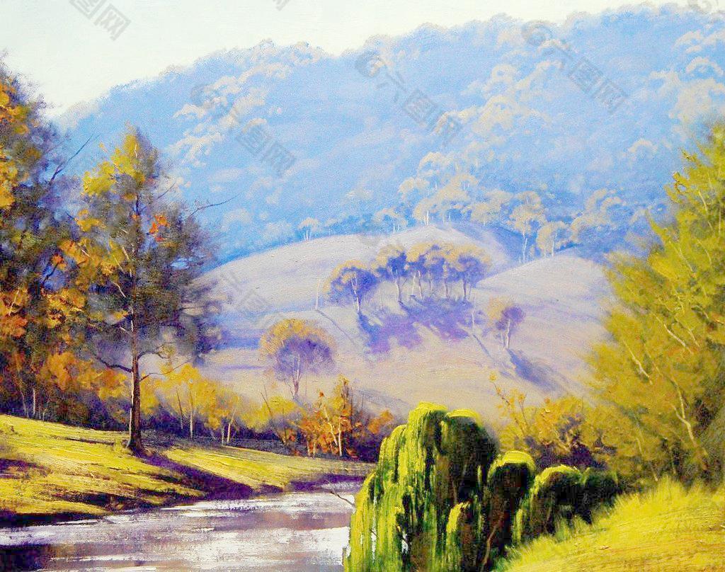 油画 山间小溪图片