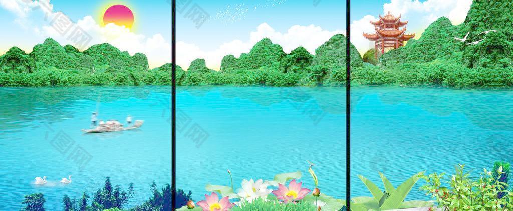 无框 山水 风景 桂林 漓江 画 长卷画 巨幅风景 巨幅山水 花鸟画图片