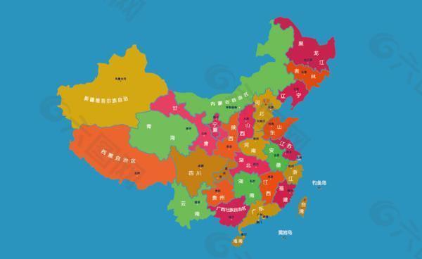 多彩色块中国地图矢量图 AI