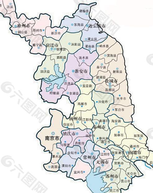 江苏省地区分布地图矢量素材