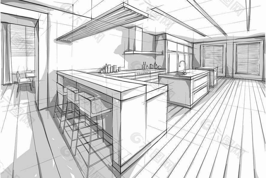 素描餐廳室內設計圖片