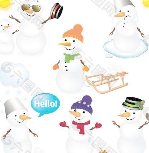 可爱雪人矢量图
