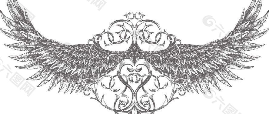 手繪羽毛翅膀花紋圖片