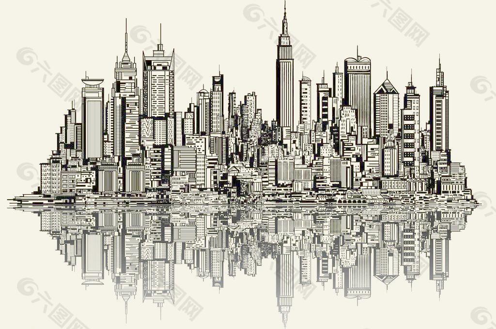 都市,城市,高楼大厦,繁华,卡通,手绘,风景,背景,矢量,城市建筑主题