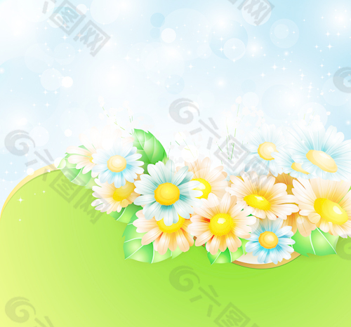 閃亮的春天的花朵的創作背景矢量05