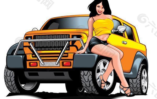 性感美女與跑車矢量圖5