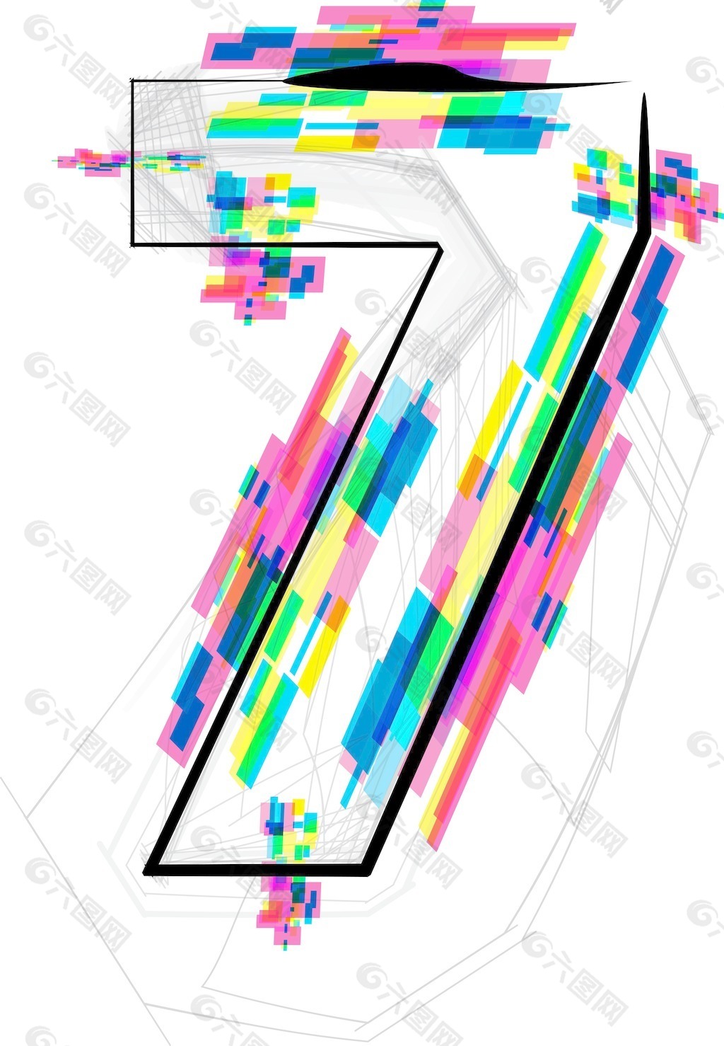7號字體插畫矢量圖