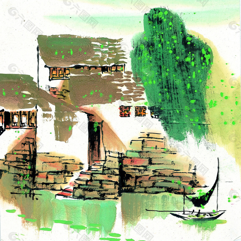 江南夏季風(fēng)景水墨畫