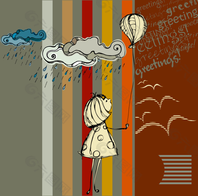 下雨天的小女孩