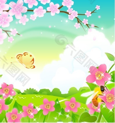 矢量素材卡通自然春光