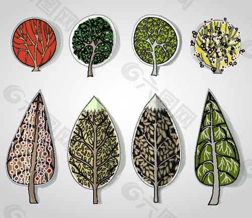 數(shù)枚手繪松樹矢量素材