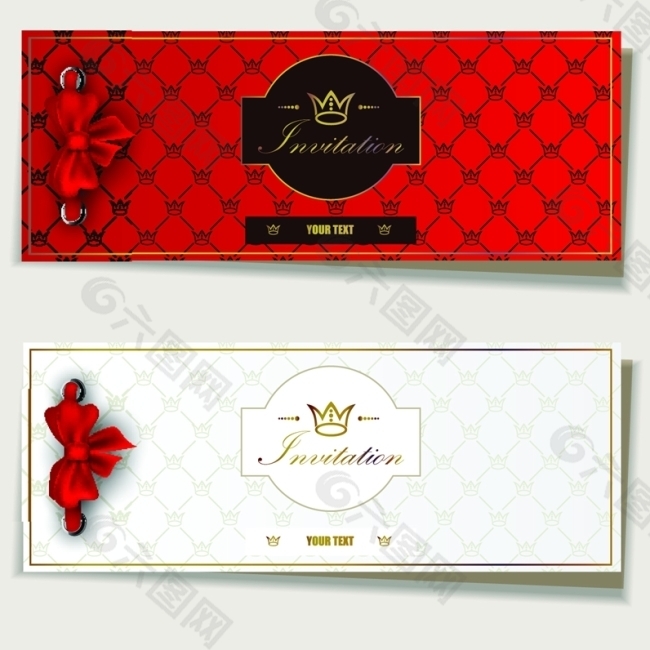 矢量精美紅色蝴蝶結(jié)邀請卡素材