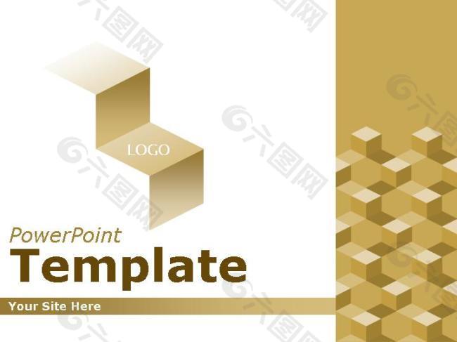 淡金色立方商務PPT模板下載