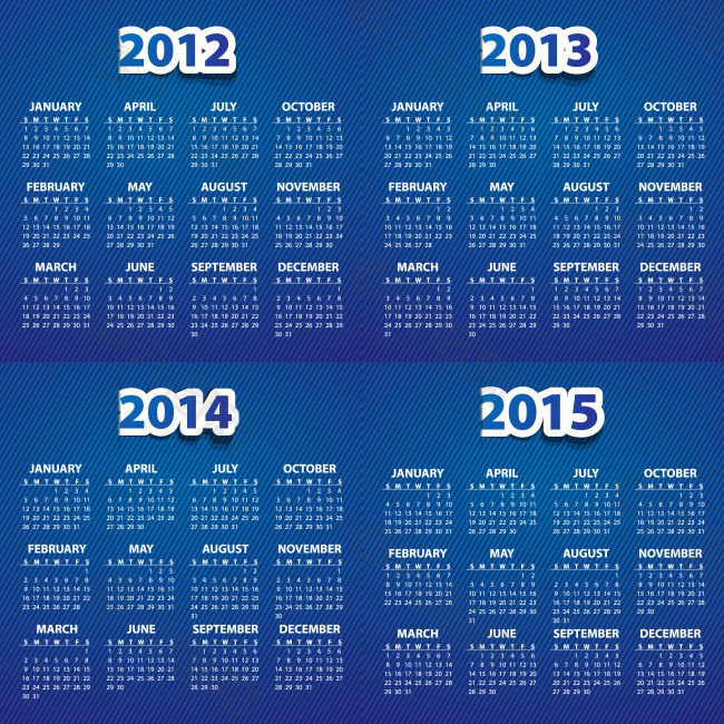 2012-15年日歷模板矢量