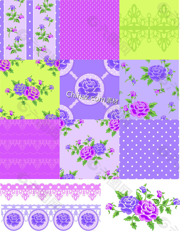 拼接花卉圖案矢量素材