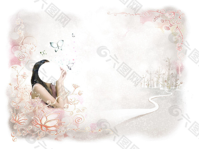 粉色系美女唯美可愛(ài)卡通psd插畫素材