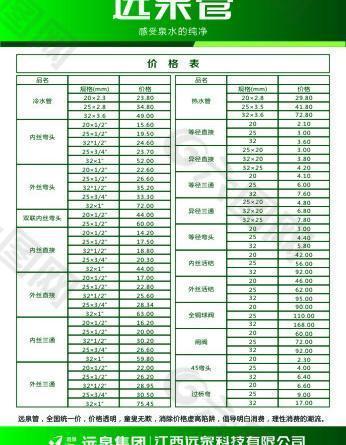 遠泉管價目表圖片