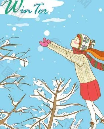 韓國冬季圣誕小女孩插畫圖片