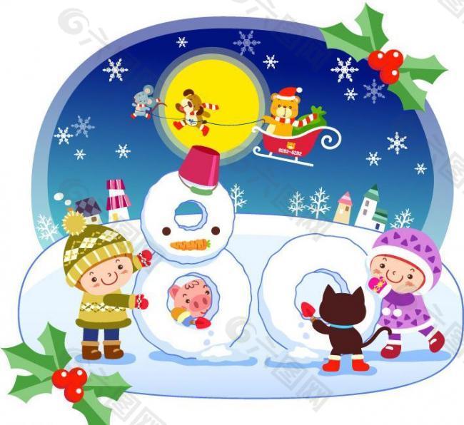 堆雪人圖片