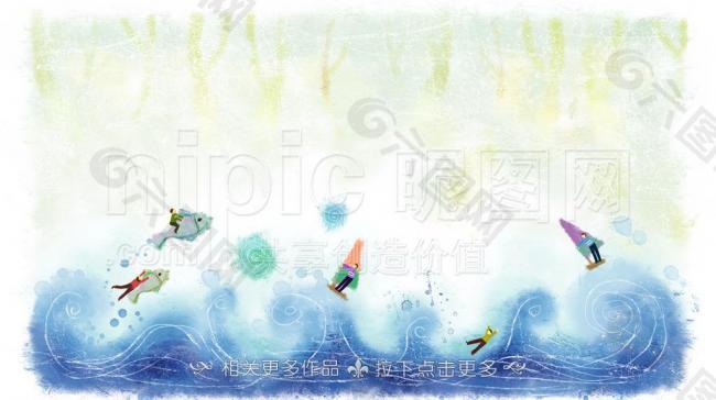 手繪海浪圖片