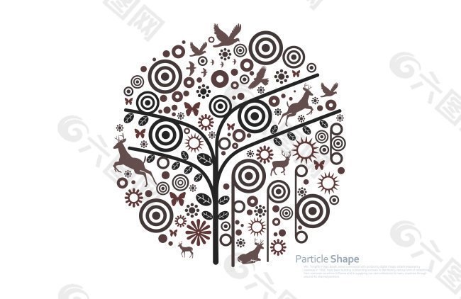 飛鳥和動物圖形組成的圓形