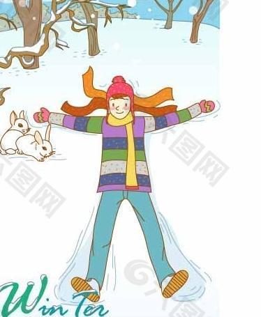韓國冬季圣誕小女孩插畫圖片