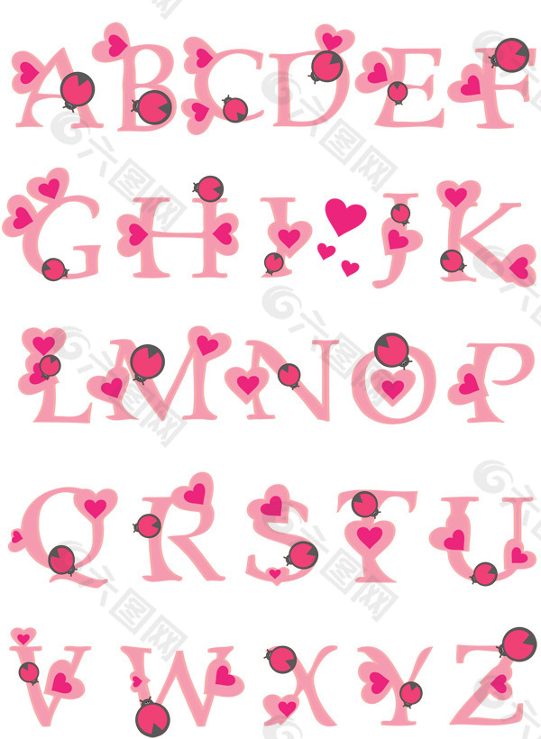 童趣粉色英文字母矢量素材