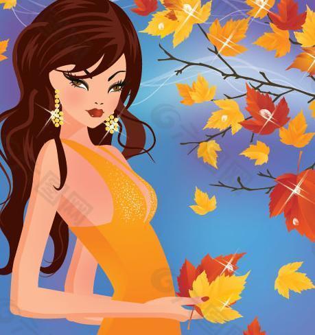 卡通季節(jié)美女矢量素材圖片