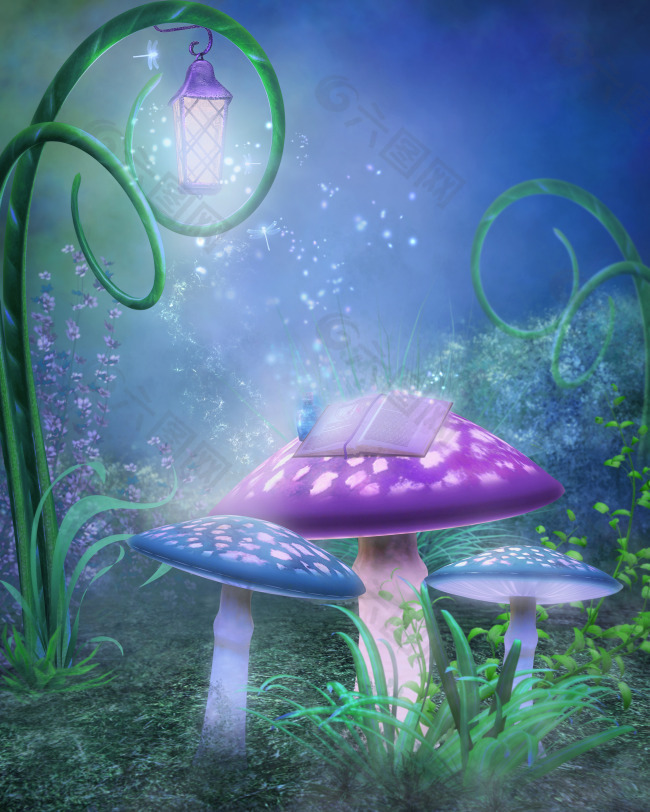 好看的背景 素材模板下载,本次背景 作品主题是 梦幻蘑菇植物唯美背景