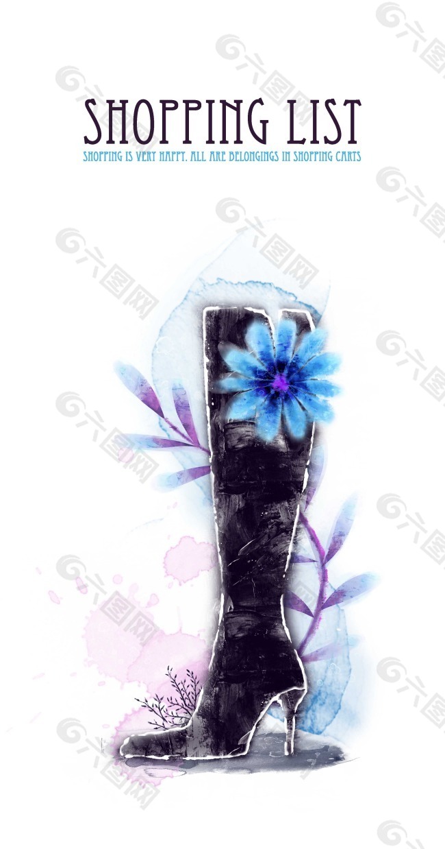 鑲花的女生長靴插畫