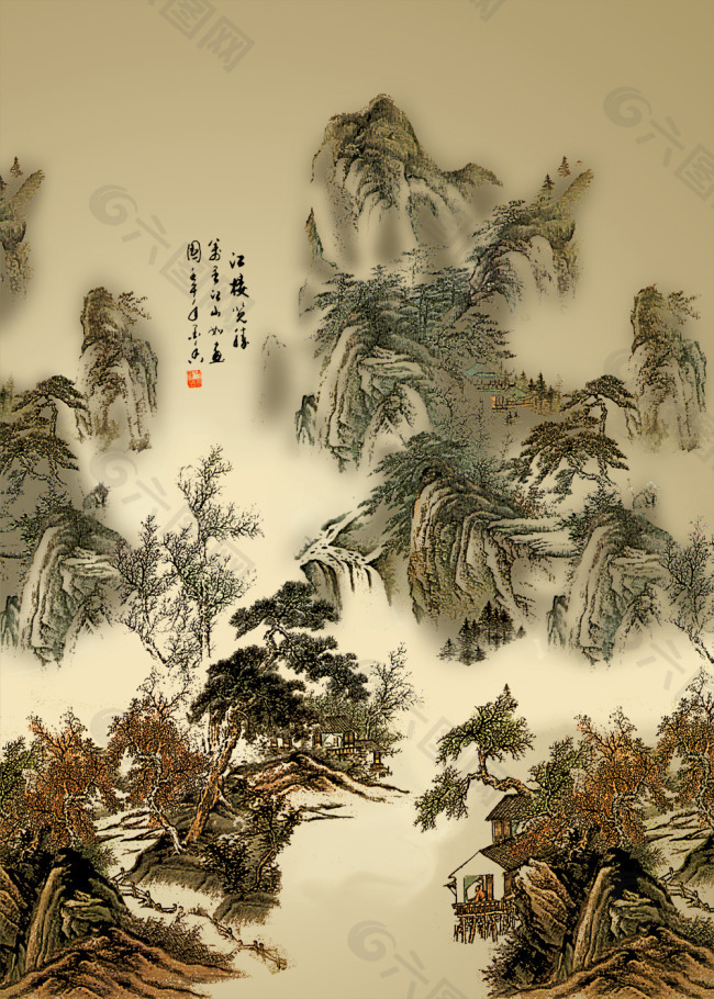 山水畫PSD模版