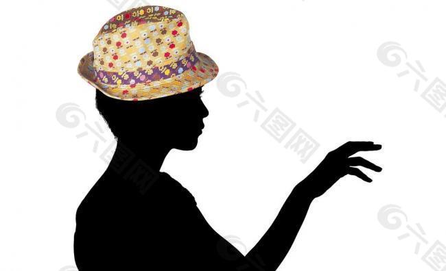 時尚印花女士帽子與美女pose剪影圖片